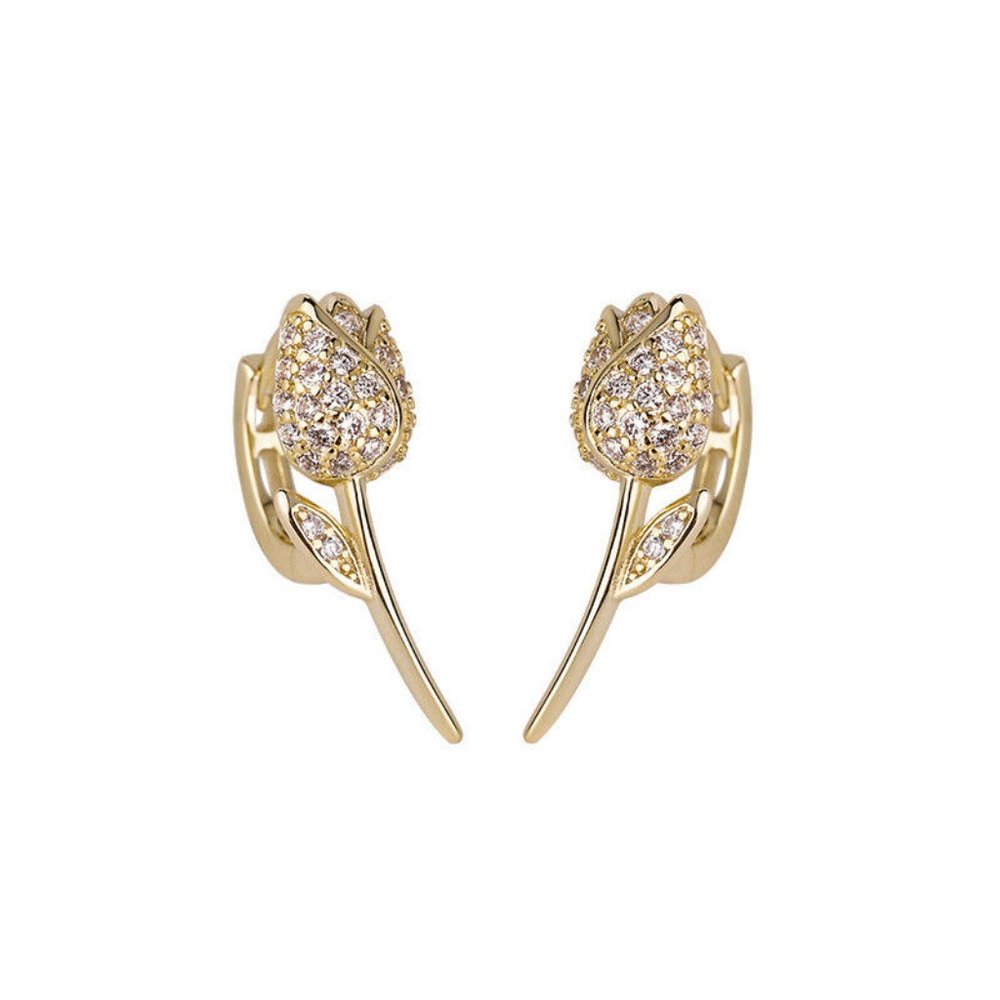 New 18k Gold Over Silver White Sapphire Tulip Studs